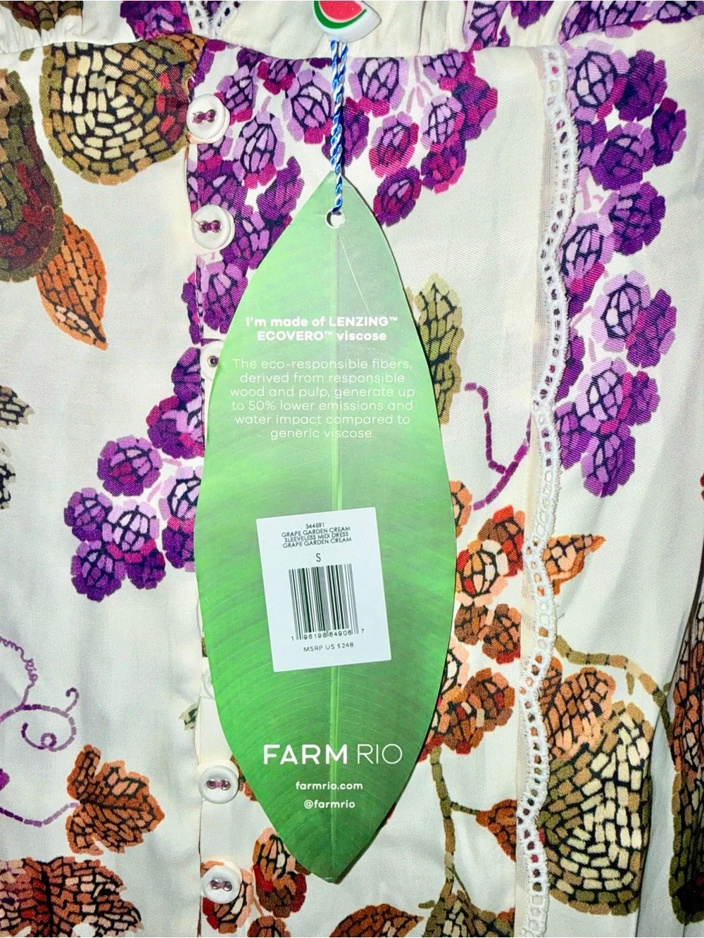 FARM Rio White Midi Dress with Purple & Brown Grape Print Brand new with tags - Picture 7 of 11